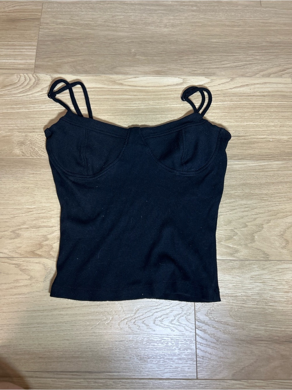 Dynamite Black Ribbed Bustier-Style Cami with Double Straps